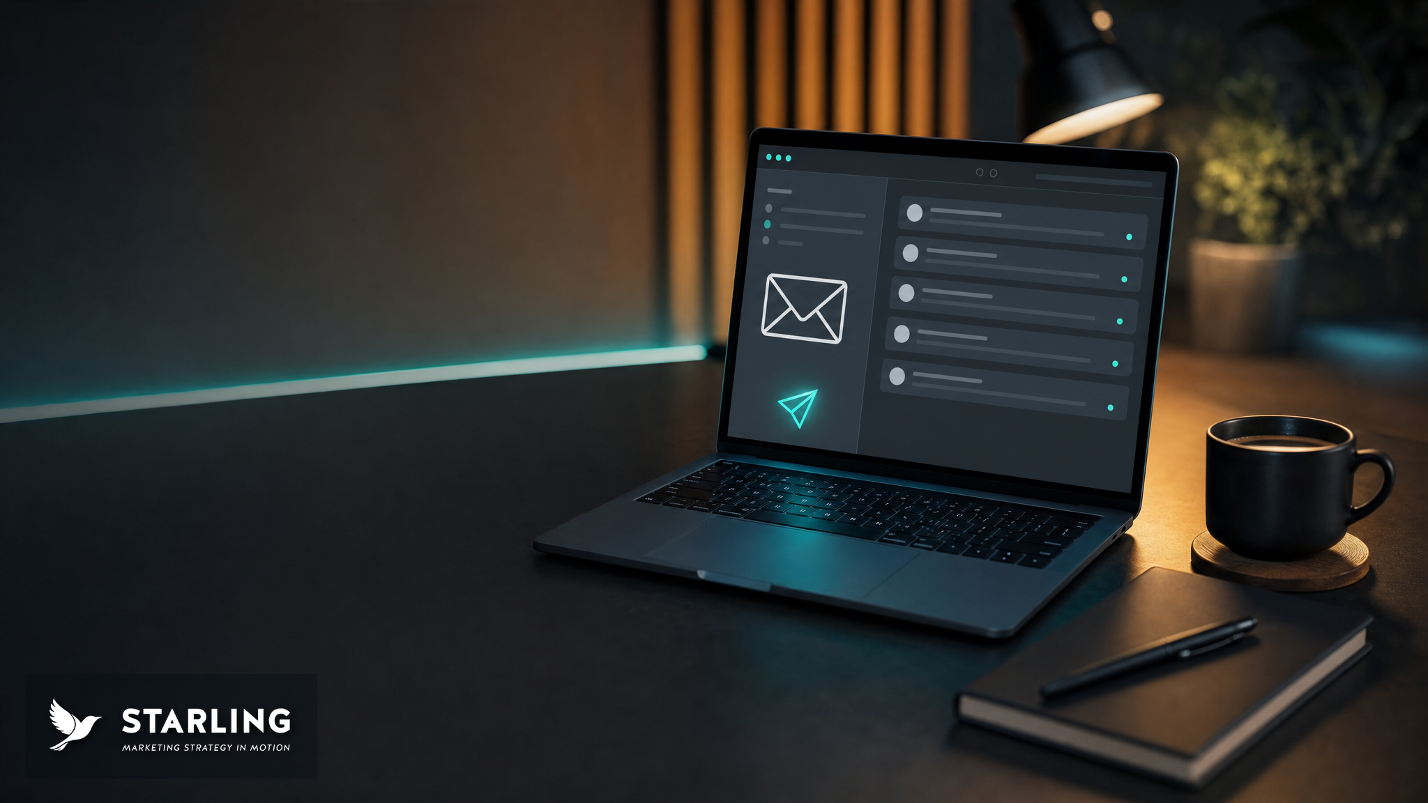 Laptop on a desk showing an email newsletter and inbox